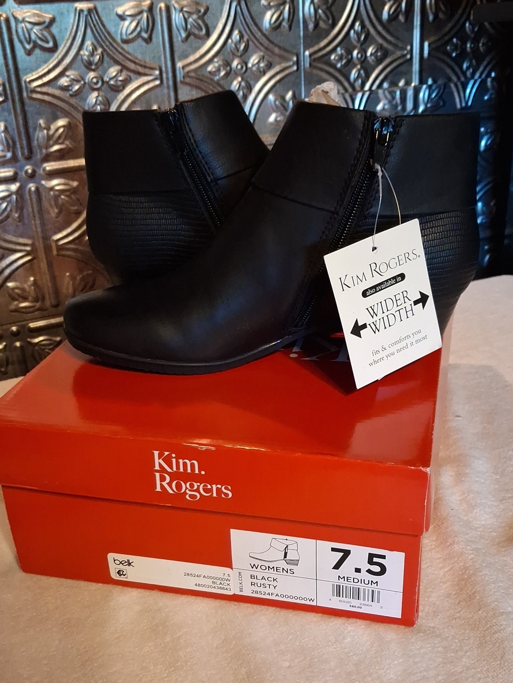 Kim Rogers Black Ankle Booties with Side Zip Size 7.5